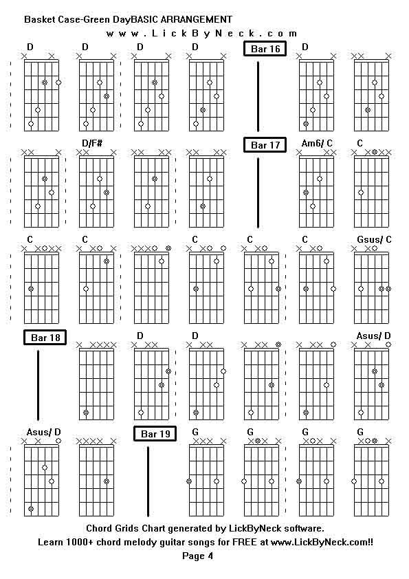 Chord Grids Chart of chord melody fingerstyle guitar song-Basket Case-Green DayBASIC ARRANGEMENT,generated by LickByNeck software.